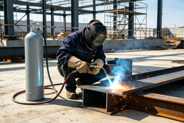 Welders use propane cylinders for cutting operations